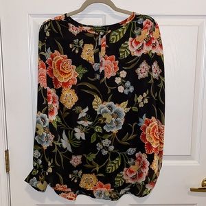 LOFT W’s MED Loose Black Floral Pullover L/S Blouse